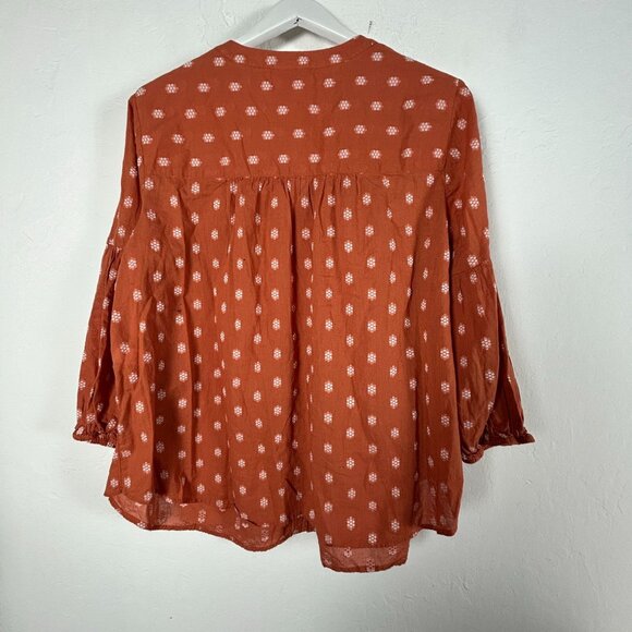 J. Jill Womens Rust Orange Floral 3/4 Sleeve Button-Front Peasant Top Blouse XL - Picture 2 of 9